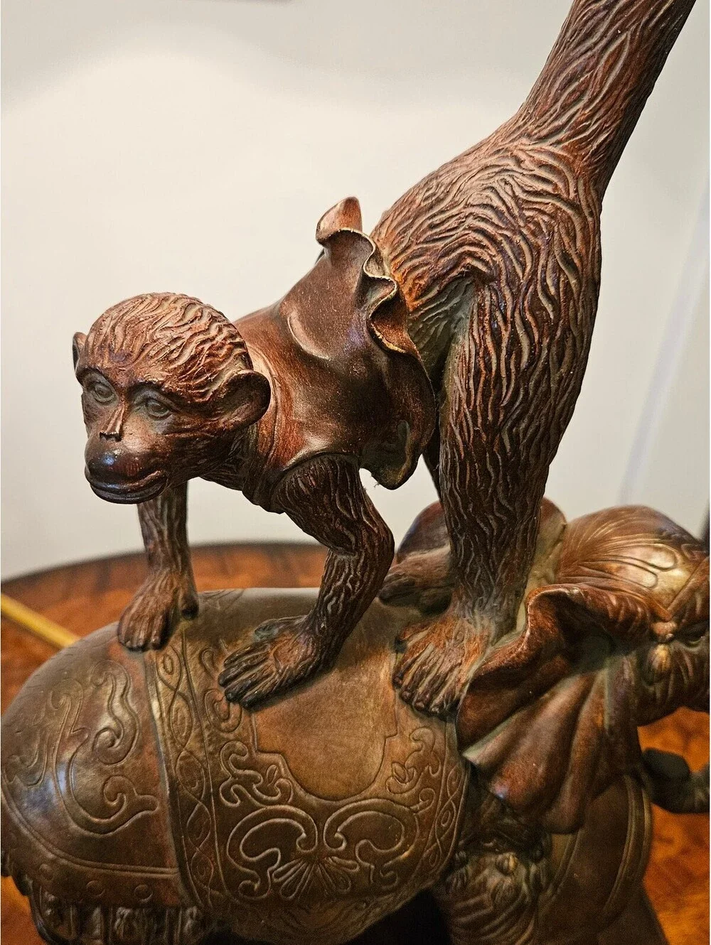 Rare Maitland-Smith Whimsical Elephant & Monkey Figural Table Lamp - 33 In Tall